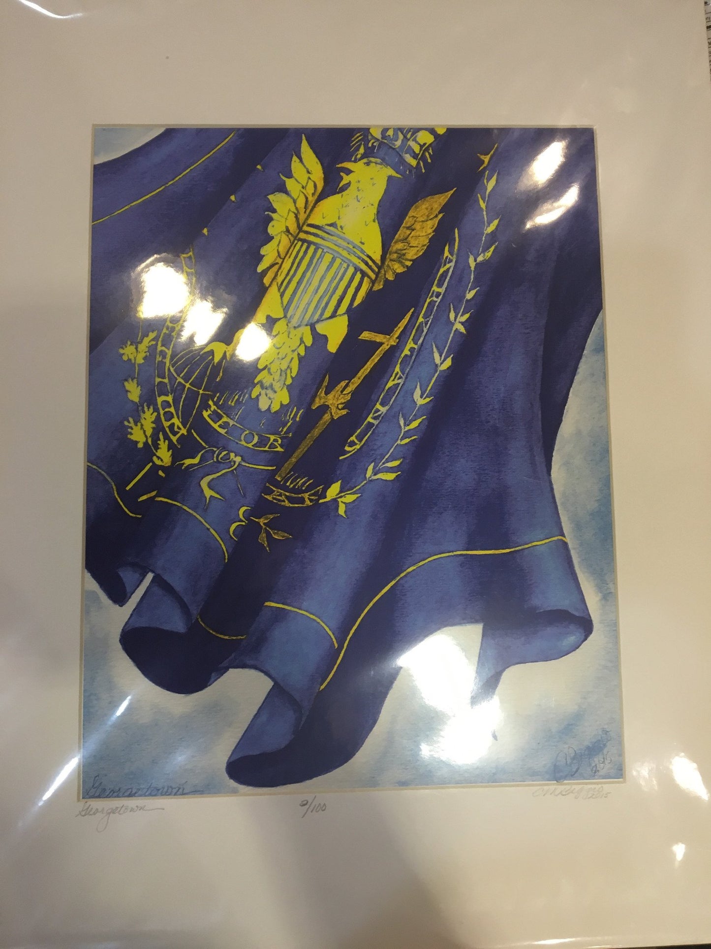 Georgetown University Flag with Georgetown Crest by Carole Moore Biggio | 11" by 14"-Giclee Print-Sterling-and-Burke