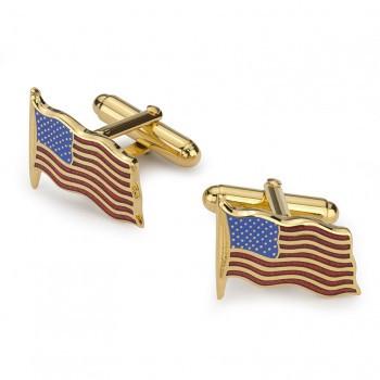 Waving American Flag Cufflinks | Enameled Cuff Links | US Flag | Gold-Cufflinks-Sterling-and-Burke