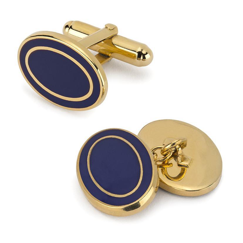 Oval Enamel T-Bar Cufflinks, Navy-Enamel Cufflinks-Sterling-and-Burke