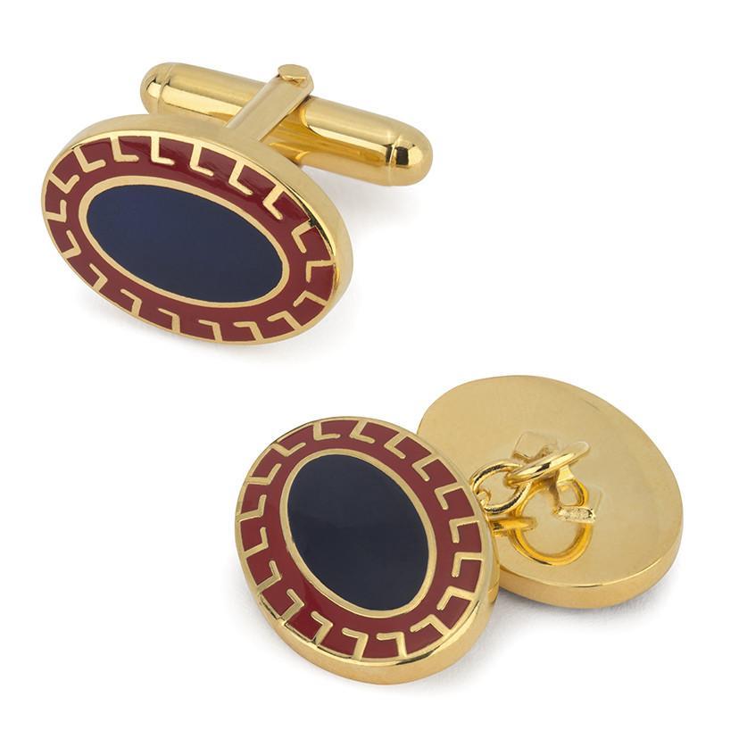 Oval Enamel T-Bar Cufflinks | Red and Navy | Made in England | Sterling and Burke-Enamel Cufflinks-Sterling-and-Burke