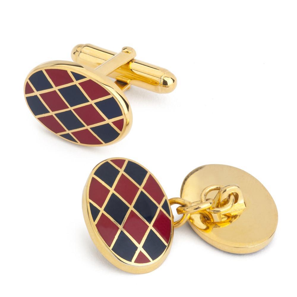Oval Enamel Red/Navy Check Cufflinks-Enamel Cufflinks-Sterling-and-Burke