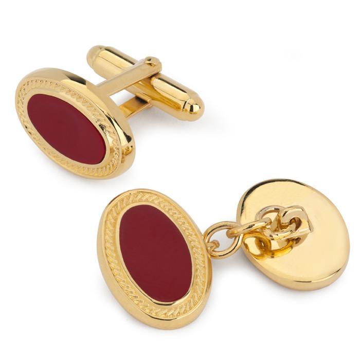Oval Enamel Red Cufflinks-Enamel Cufflinks-Sterling-and-Burke