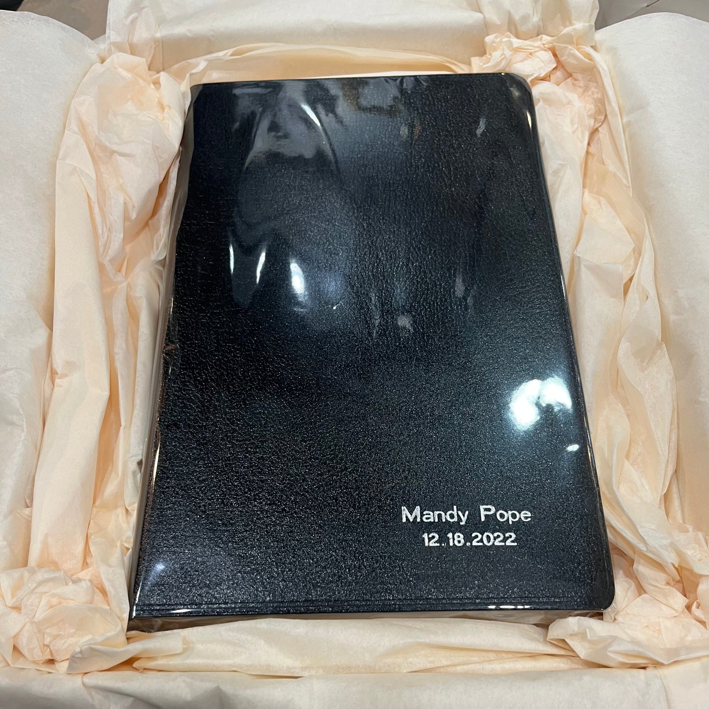 " Bible and Prayer Book | Stamped with Name and Date | SAMPLE: Mandy Pope | Silver Stamp