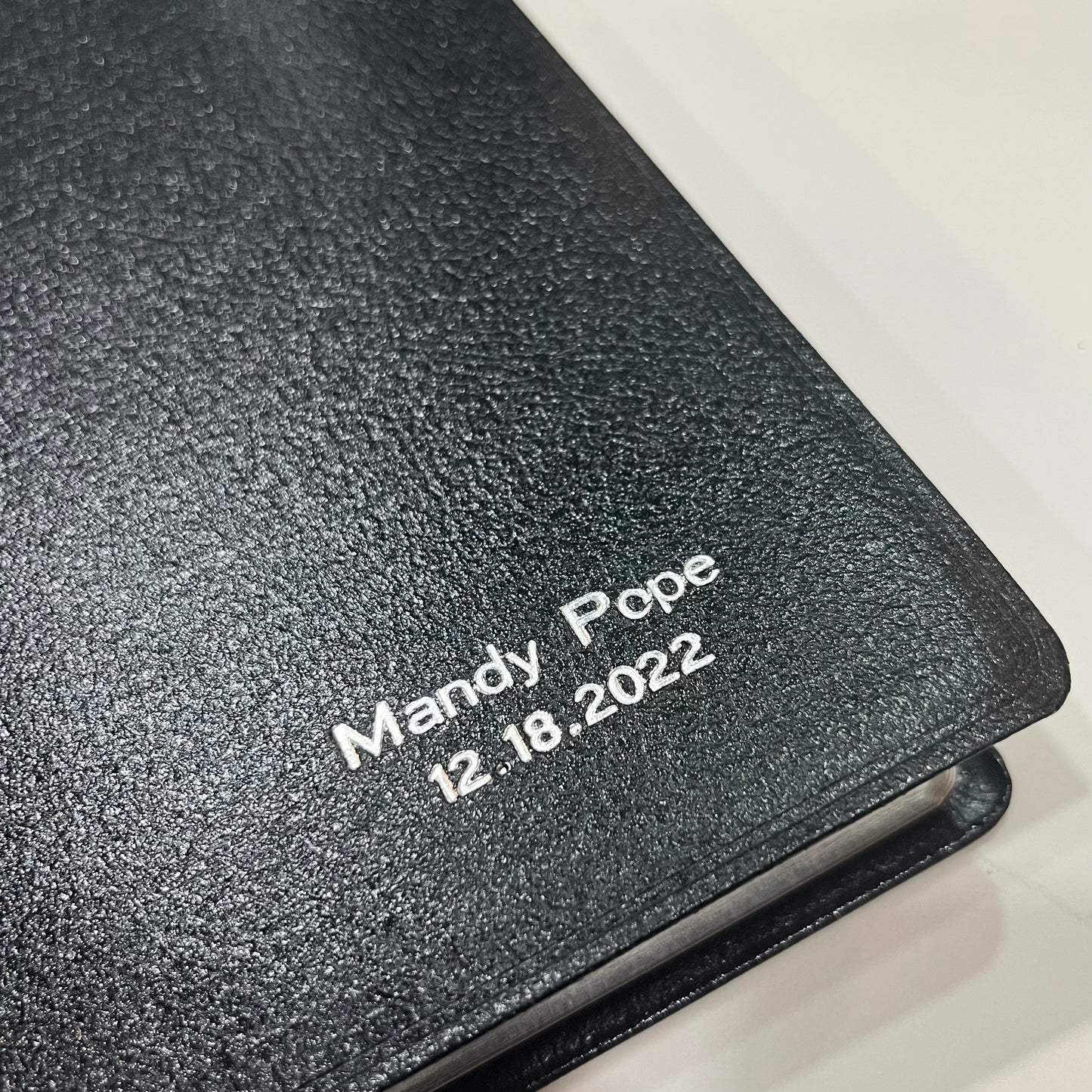 " Bible and Prayer Book | Stamped with Name and Date | SAMPLE: Mandy Pope | Silver Stamp