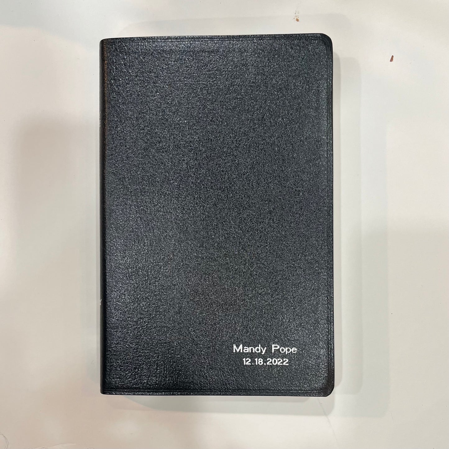 " Bible and Prayer Book | Stamped with Name and Date | SAMPLE: Mandy Pope | Silver Stamp