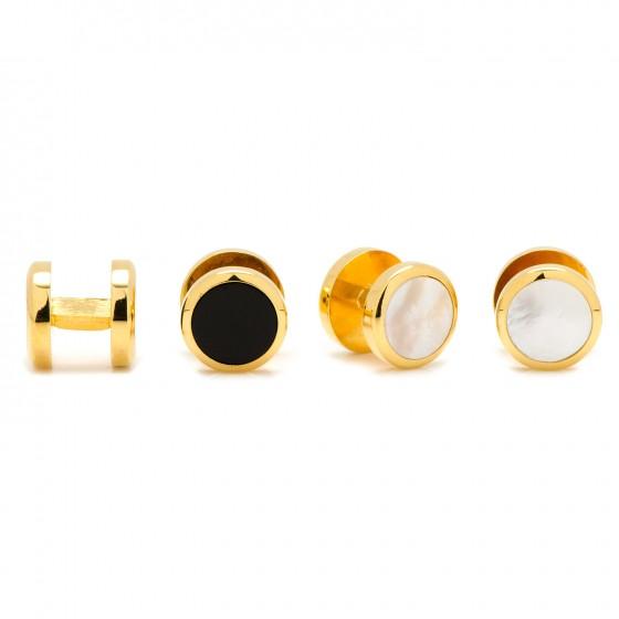 Double Sided Onyx and Mother of Pearl Stud Set, Gold-Cufflinks and Stud Sets-Sterling-and-Burke