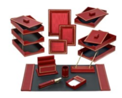 Red Leather Desk Accessories | Hand Made in USA | Individual Luxury Leather Desk Accessories with Gold Tooling