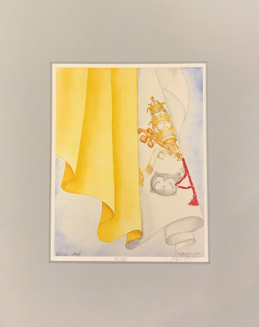 Art | Vatican Flag | Limited Edition Giclee Print from Watercolor with Mat by Carole Moore Biggio | 10" x 8"-Giclee Print-Sterling-and-Burke