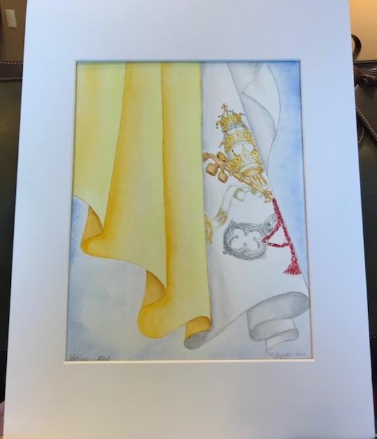 Art | Vatican Flag | Original Watercolor with Mat by Carole Moore Biggio | 14" x 11"-Original Watercolor-Sterling-and-Burke