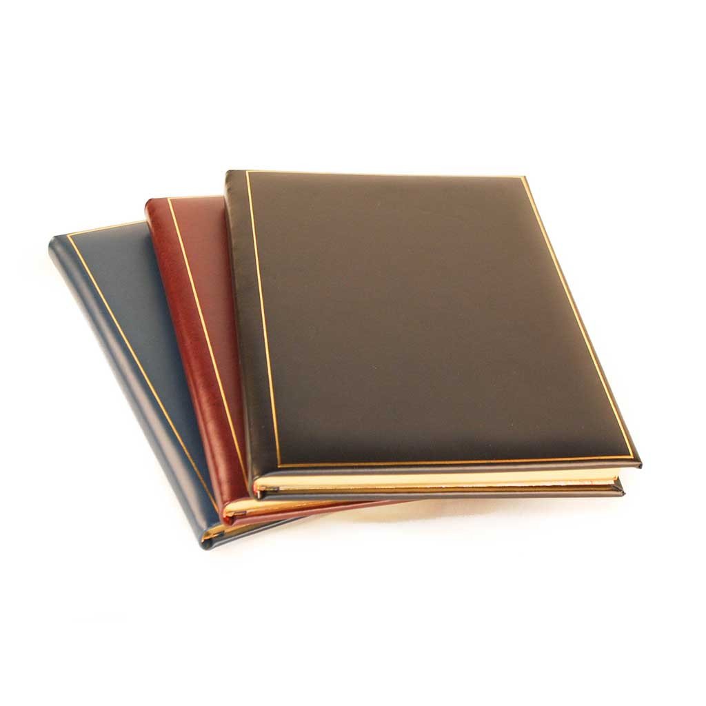 Bespoke Wedding Book | White Textured Calf Leather Cover with Gold Line and Text| Large Horizontal Format | Blank Pages | Gilt Edges | Made in England | Charing Cross and Co.-Guest Book-Sterling-and-Burke