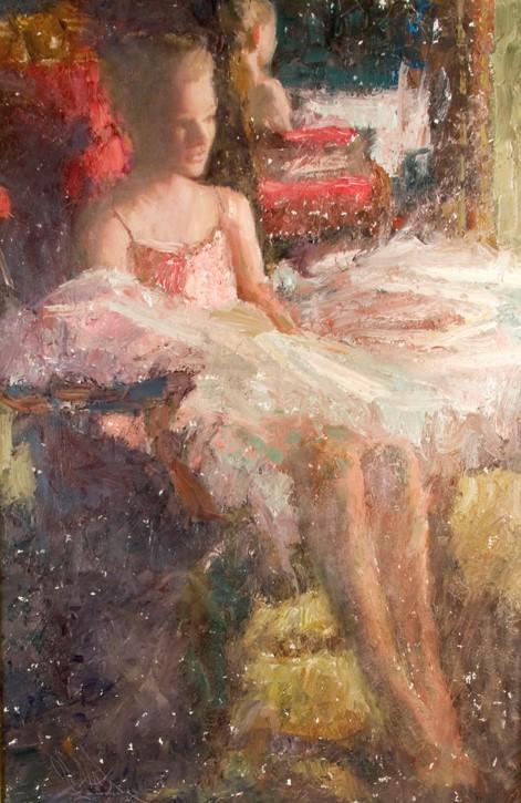 Antique Oil on Board | Dancer Reflections by Charles W. Mundy | 46" x 33"-Oil Painting-Sterling-and-Burke
