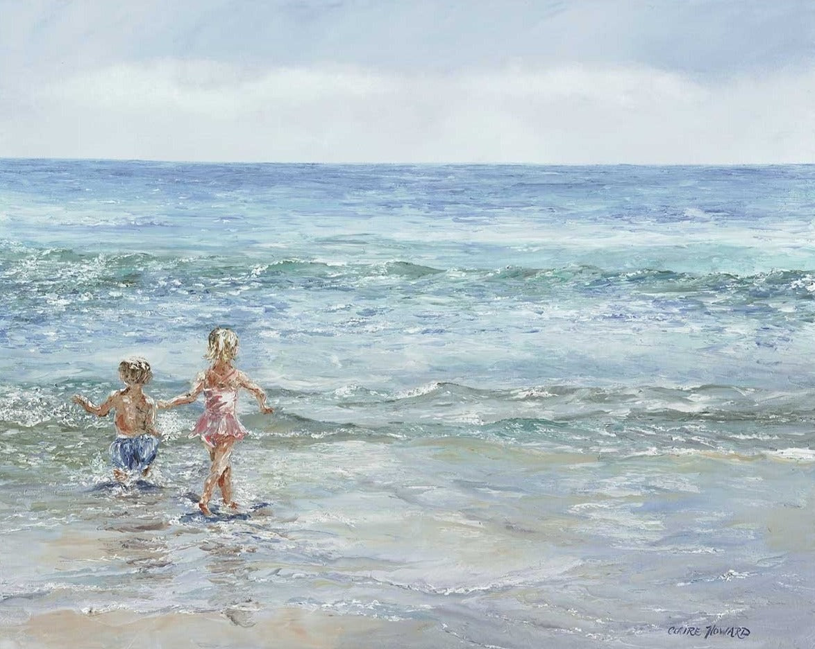 CUSTOM ORDER | Original Oil Painting | "Sweet Big Sister" | Frame: Distressed White | Artist: Claire Howard | 36 by 48 inches-Oil Painting-Sterling-and-Burke