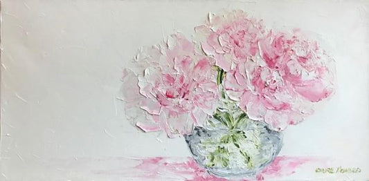 Art | Little Peonies | Original Oil Painting by Claire Howard | 10" by 20"-Oil Painting-Sterling-and-Burke
