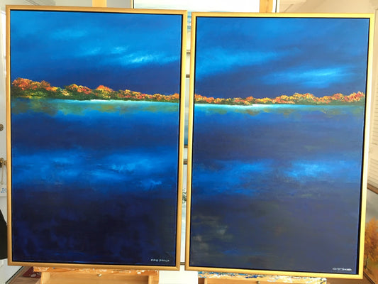 Art | Midnight Lake I & II | Original Oil Painting by Claire Howard | 36" x 24"-Oil Painting-Sterling-and-Burke