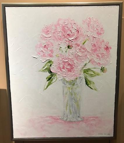 Art | She Loved Peonies | Original Oil Painting with Custom Frame by Claire Howard | 31.5" x 25.5"-Oil Painting-Sterling-and-Burke