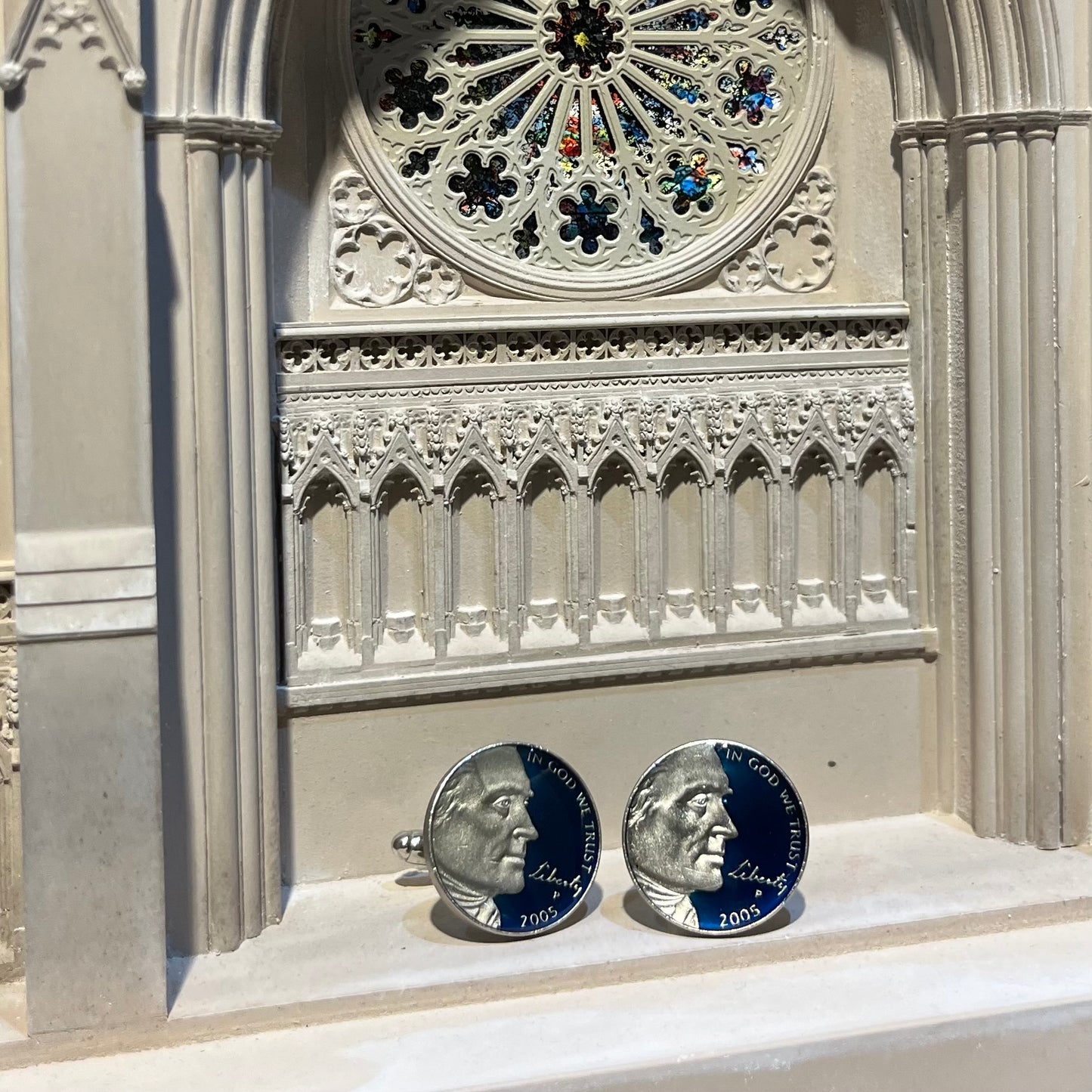 Hand Painted Authentic Coin Cufflinks | Jefferson Portrait with Enamel | US Five Cent Coin | Nickel Coin Cufflinks | Made in USA