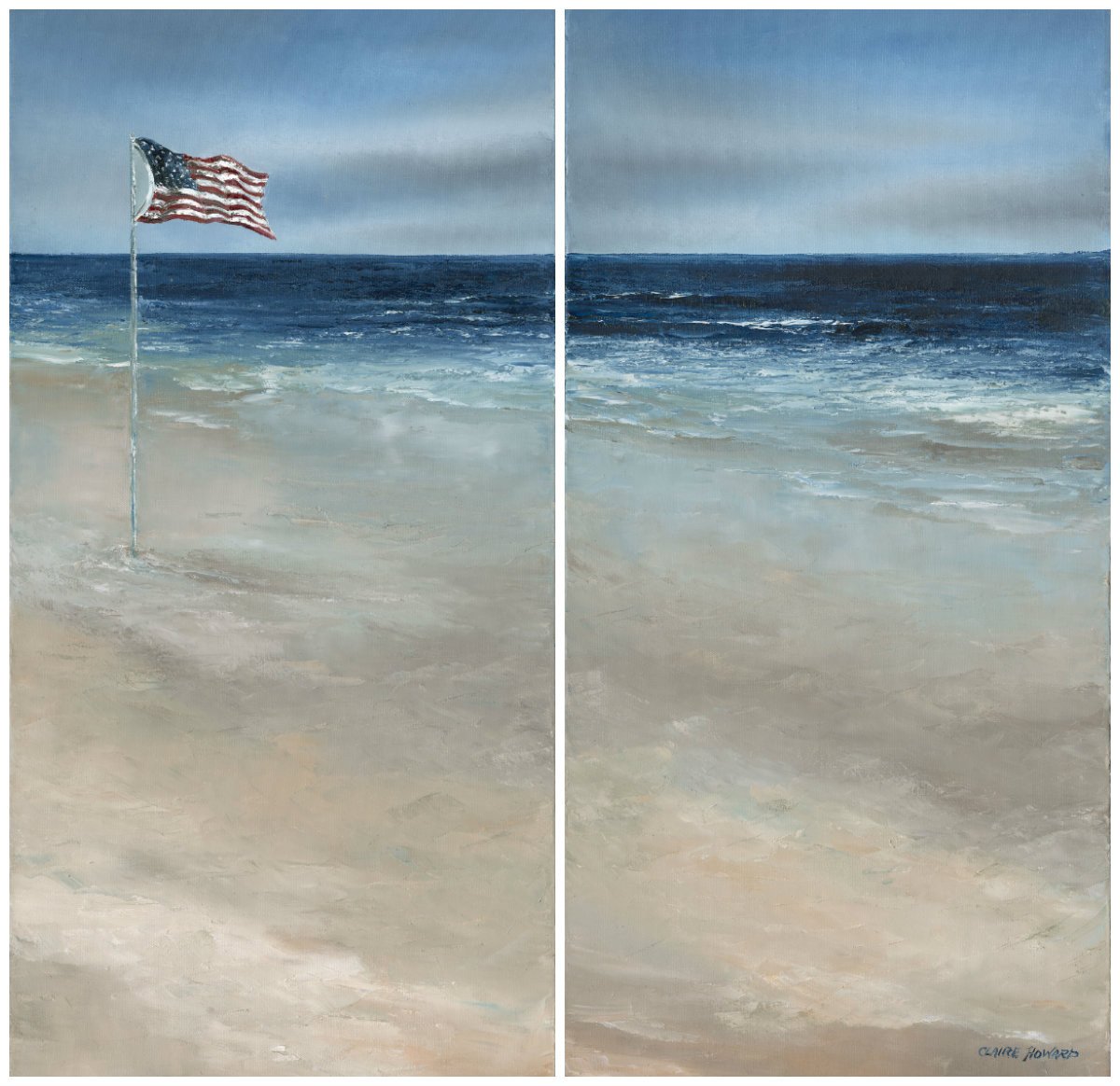 Commissioned Art | Original Oil Painting | Ocean and Lighthouse | Claire Howard | Single Horizontal Painting | 15 by 31 Inches-Oil Painting-Sterling-and-Burke