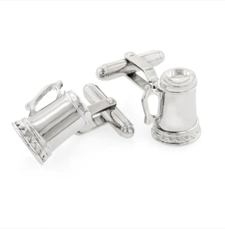 Tankard Cufflinks | Beer Stein Tankard Cufflinks Manufactured in USA in Silver