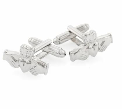 Claddah Cufflinks | Irish Claddah (two hands and a heart) Cufflinks Manufactured in USA Silver Finish