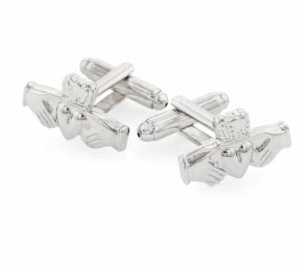 Claddah Cufflinks | Irish Claddah (two hands and a heart) Cufflinks Manufactured in USA Silver Finish