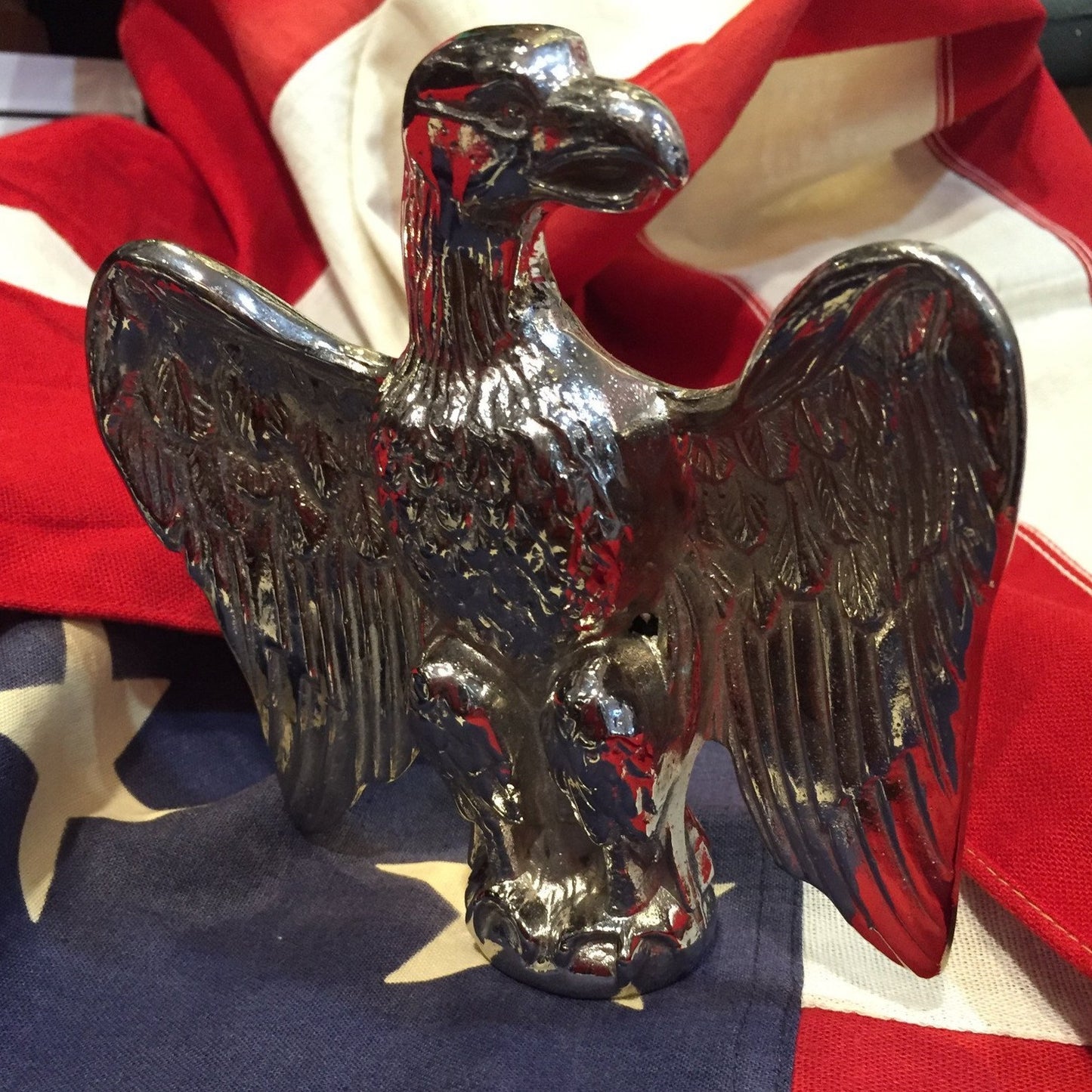 Patriotic Antique American Eagle Flag Topper | Silver Plated | 6" US Eagle | Business Gift | sold-Antique Artifact-Sterling-and-Burke