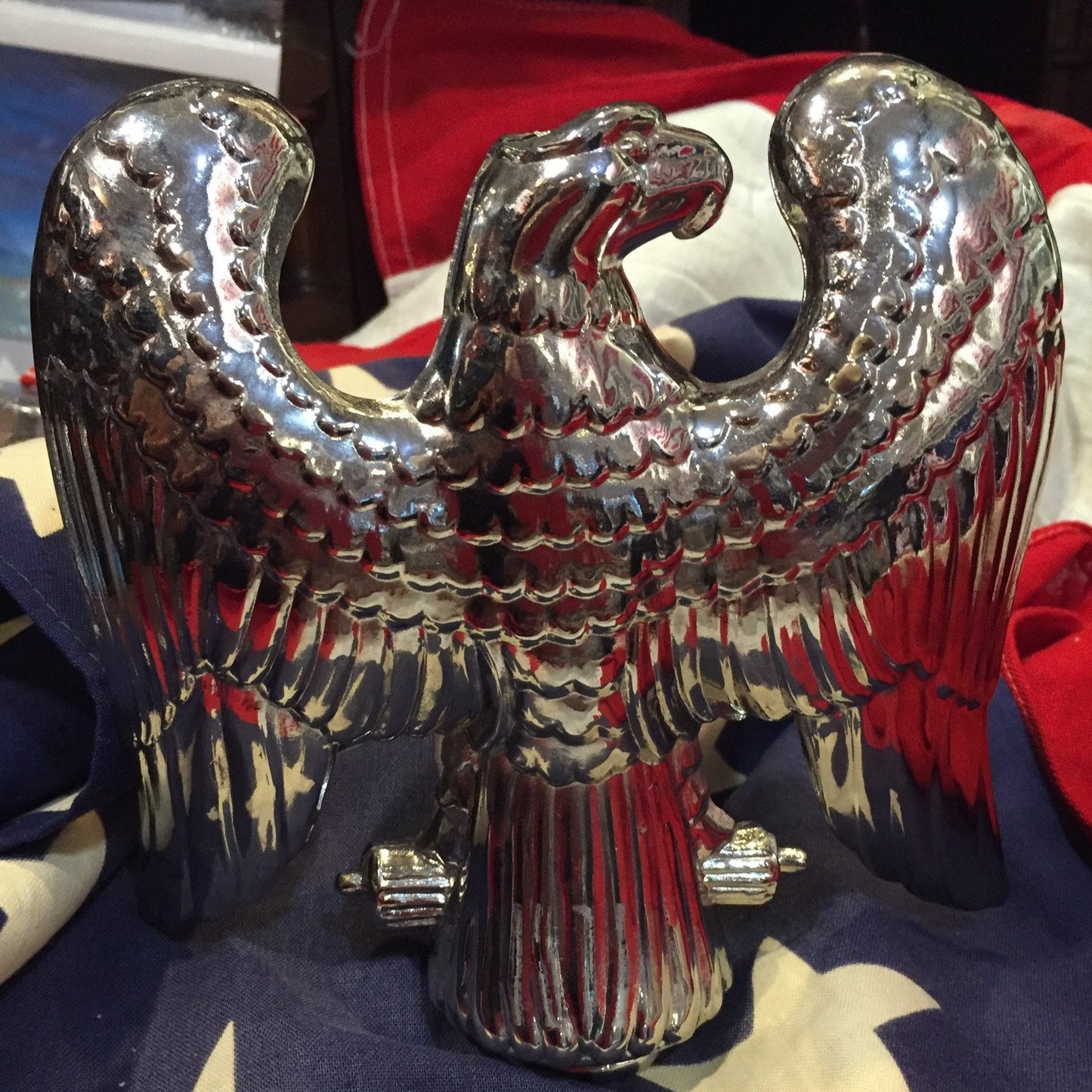 Patriotic Antique American Flag Eagle | Silver Plated Flag Topper | 7 " US Eagle | Business Gift-Antique Artifact-Sterling-and-Burke