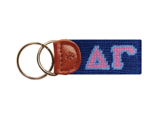 Needlepoint Collection | Delta Gamma Needlepoint Key Fob | Blue and Pink | Smathers and Branson-Key Fob-Sterling-and-Burke