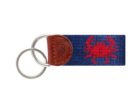 Needlepoint Collection | Crab Needlepoint Key Fob | Classic Navy | Smathers and Branson-Key Fob-Sterling-and-Burke