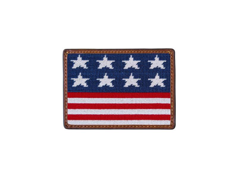 Needlepoint Collection | Old Glory Needlepoint Card Wallet | 4 by 3 Inch | Red and Blue | Smathers and Branson-Card Wallet-Sterling-and-Burke