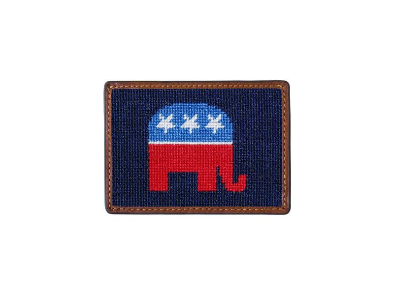 Needlepoint Collection | Republican Needlepoint Card Wallet | 4 by 3 Inch | Navy | Smathers and Branson-Card Wallet-Sterling-and-Burke