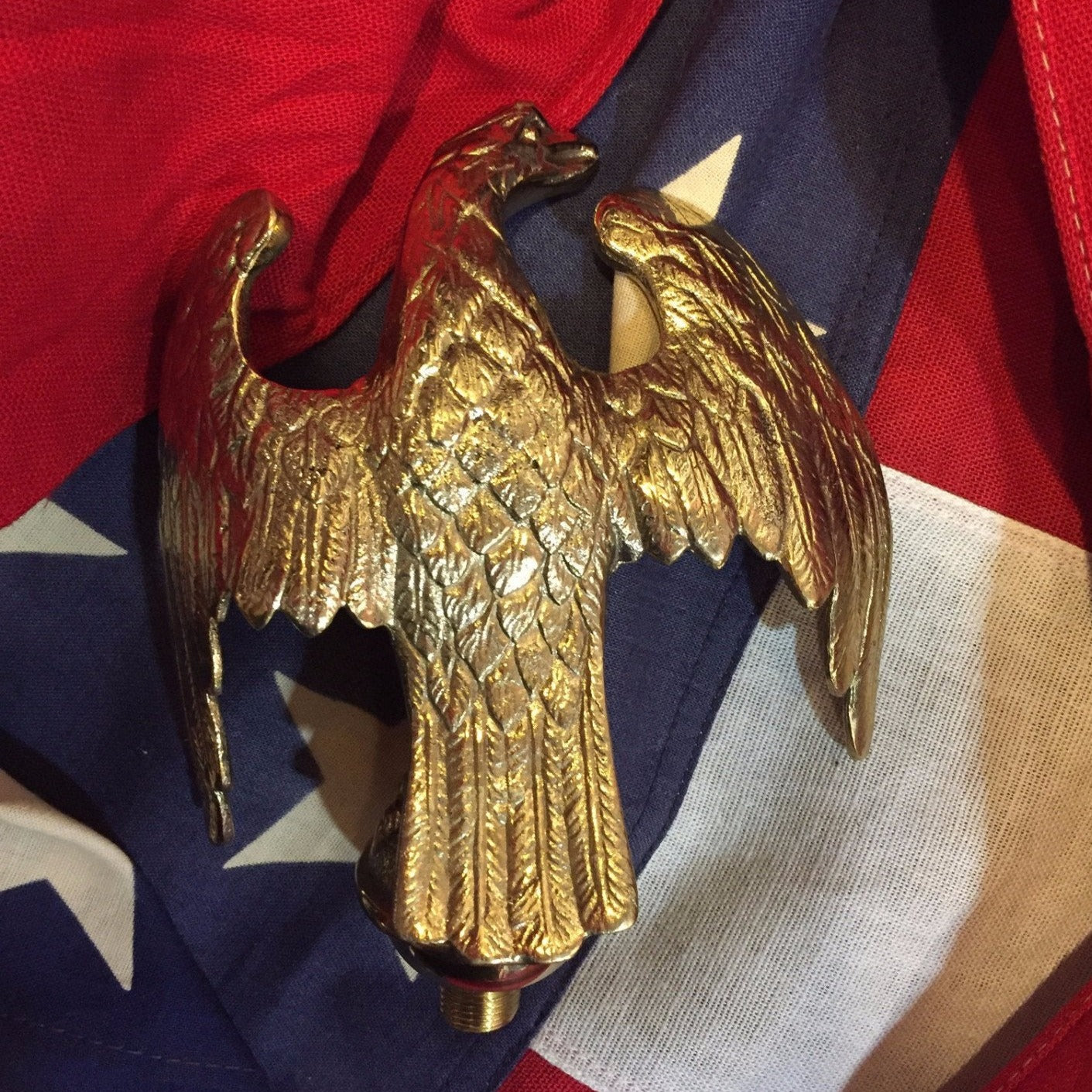 Patriotic Antique American Eagle Flag Topper | Polished Brass | US Eagle 6" | Business Gift-Antique Artifact-Sterling-and-Burke