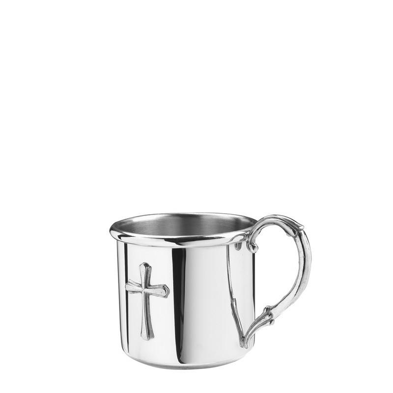Baby Cup | Easton Baby Cup with Cross | 5 oz. | Solid Pewter | Engraved | Made in USA | Sterling and Burke-Baby Cup-Sterling-and-Burke
