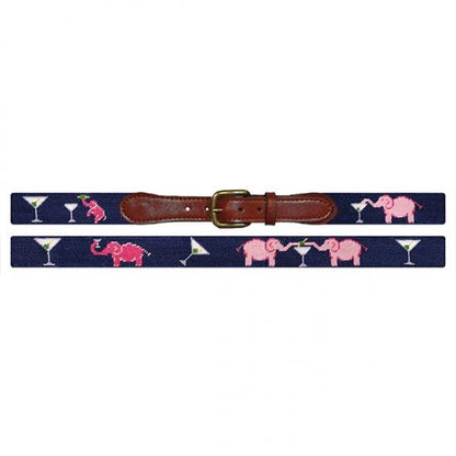 Needlepoint Collection | Elephant and Martini Needlepoint Belt | Navy and Pink | Smathers Branson-Belt-Sterling-and-Burke