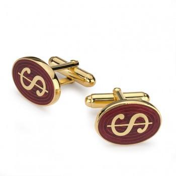 Oval Enamel Dollar Symbol T-Bar Cufflinks | Red | Made in England | Sterling and Burke-Enamel Cufflinks-Sterling-and-Burke
