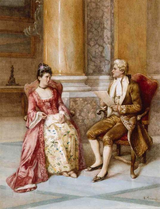 Antique Watercolor | A Sympathetic Critic by Enrico Tarenghi | 31 by 26.5 Inches-Watercolor-Sterling-and-Burke