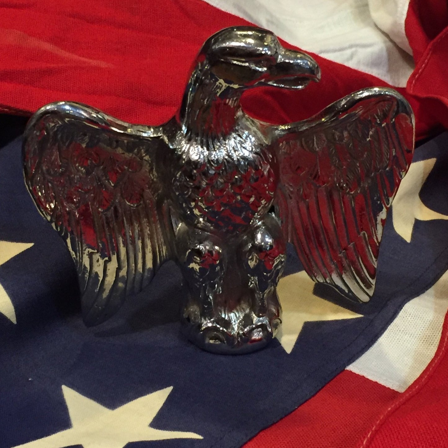Patriotic Antique American Eagle Flag Topper | Silver Plated | 6" US Eagle | Business Gift | sold-Antique Artifact-Sterling-and-Burke