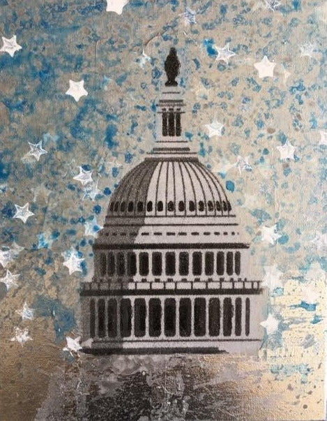 Art | Blue / Silver | Mixed Media on Gallery Canvas by Fabiano Amin | 14" x 11"