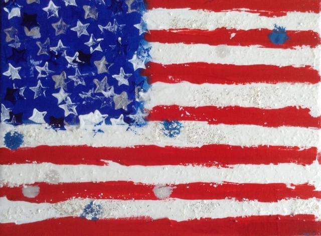 Art | America 13 | Acrylic Mixed Media on Gallery Canvas by Fabiano Amin | 9" x 12"-Acrylic Painting-Sterling-and-Burke