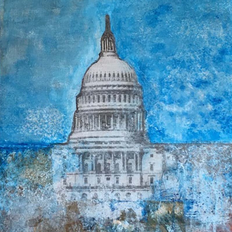 Art | Capitol Blue | Mixed Media on Gallery Canvas by Fabiano Amin | 20" x 16"