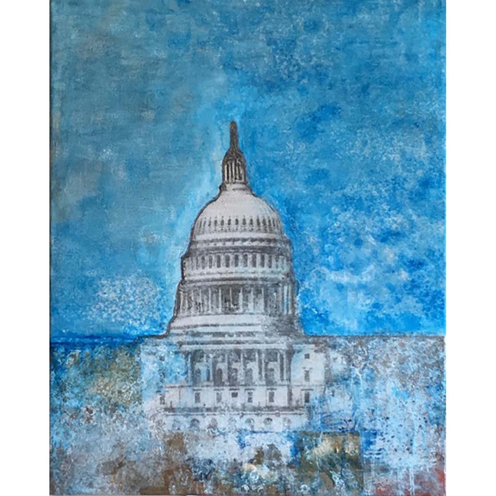 Art | Capitol Blue | Mixed Media on Gallery Canvas by Fabiano Amin | 20" x 16"-Mixed Media-Sterling-and-Burke