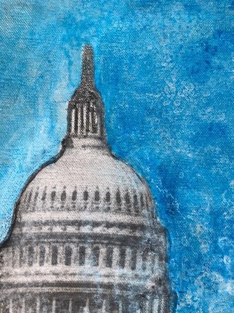 Art | Capitol Blue | Mixed Media on Gallery Canvas by Fabiano Amin | 20" x 16"-Mixed Media-Sterling-and-Burke