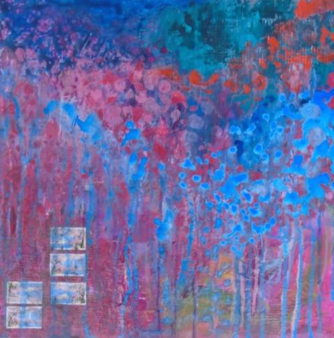 Art | Cherry II | Acrylic Mixed on Wood by Fabiano Amin | 15" x 15"-Mixed Media-Sterling-and-Burke