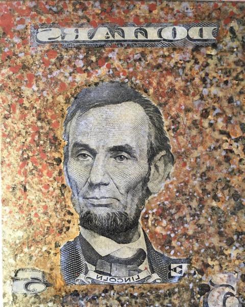 Art | Dollars | Acrylic Mixed on Gallery Canvas by Fabiano Amin | 14" x 11"-Acrylic Painting-Sterling-and-Burke