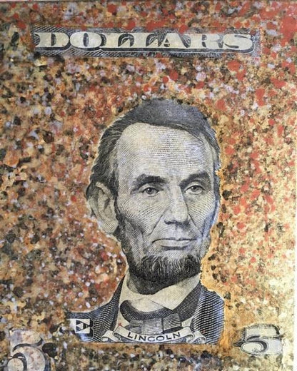 Art | Dollars | President Lincoln Right and Left | Acrylic Mixed on Gallery Canvas by Fabiano Amin | 14" x 11"