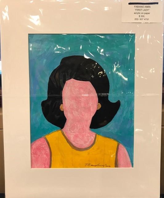 Art | First Lady | Original Acrylic on Paper by Fabiano Amin | 20" x 16"-Acrylic Painting-Sterling-and-Burke
