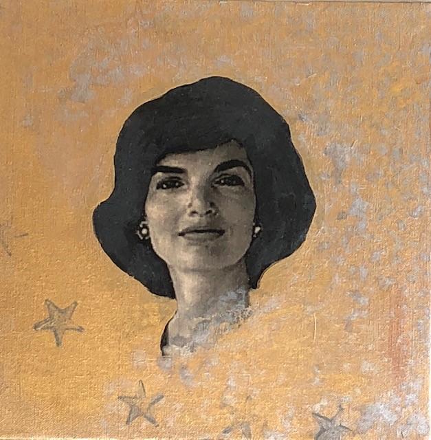 Art | Gold Lady | Original Acrylic Mixed on Gallery Canvas by Fabiano Amin | 12" x 12"-Acrylic Painting-Sterling-and-Burke