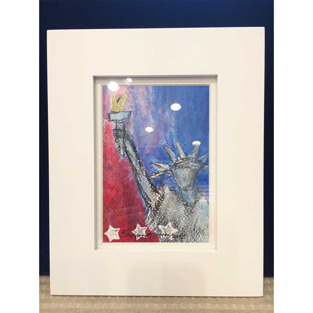 Art | Liberty 2 | Mixed Media on Paper with White Mat | 7" x 5"-Acrylic Painting-Sterling-and-Burke