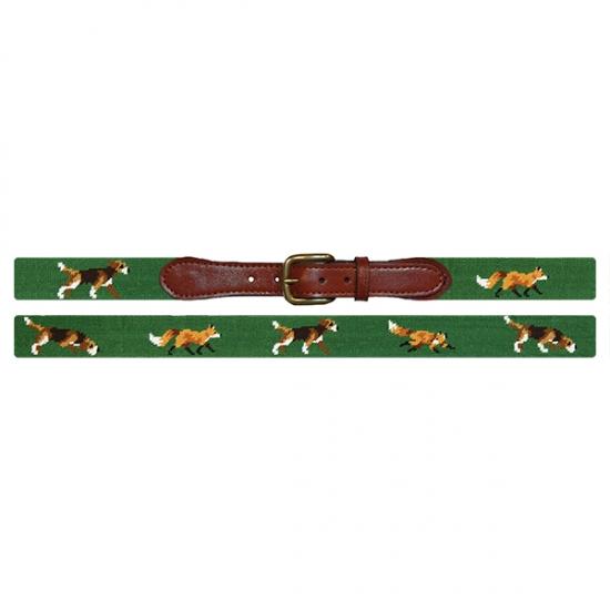 Needlepoint Collection | Fox and Hound Needlepoint Belt | Green | Smathers and Branson-Belt-Sterling-and-Burke