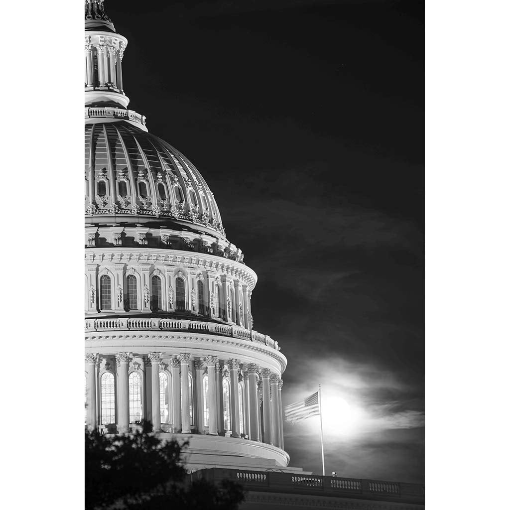 Capitol with Sunrise and US Flag, Photograph, 16 by 20 inches by Frank Ruggles-Photography-Sterling-and-Burke