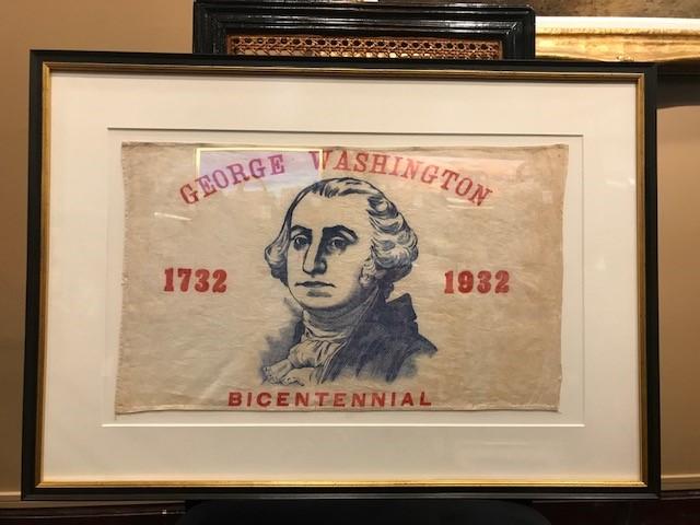 George Washington 1732-1932 Bicentennial Framed Portrait-Vintage Flag-Sterling-and-Burke